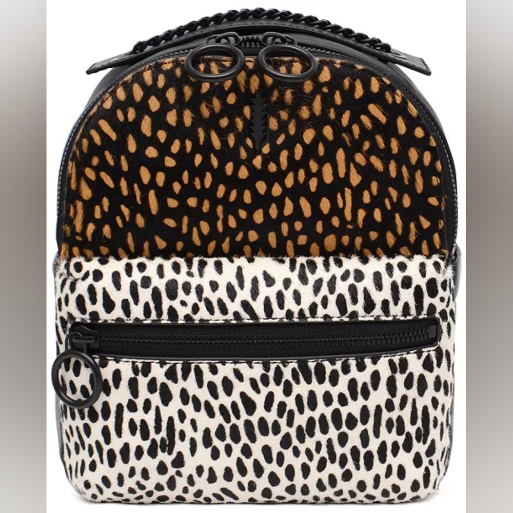 Thacker Marly Animal Print Calf Hair Zippered Backpack Spotted Combo $228 MSRP